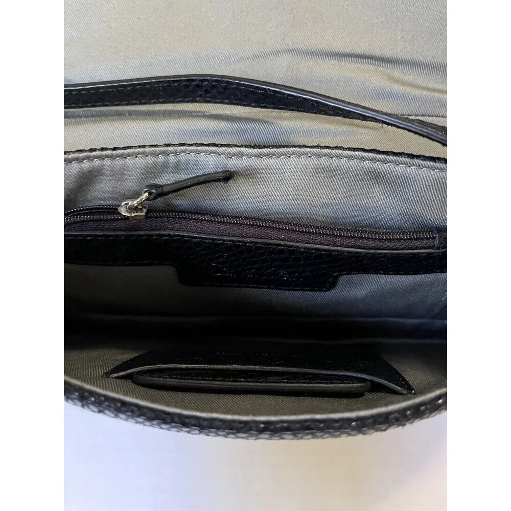 Calvin Klein Vintage Black Leather SnakeSkin Flap Shoulder HandBag with Mirror